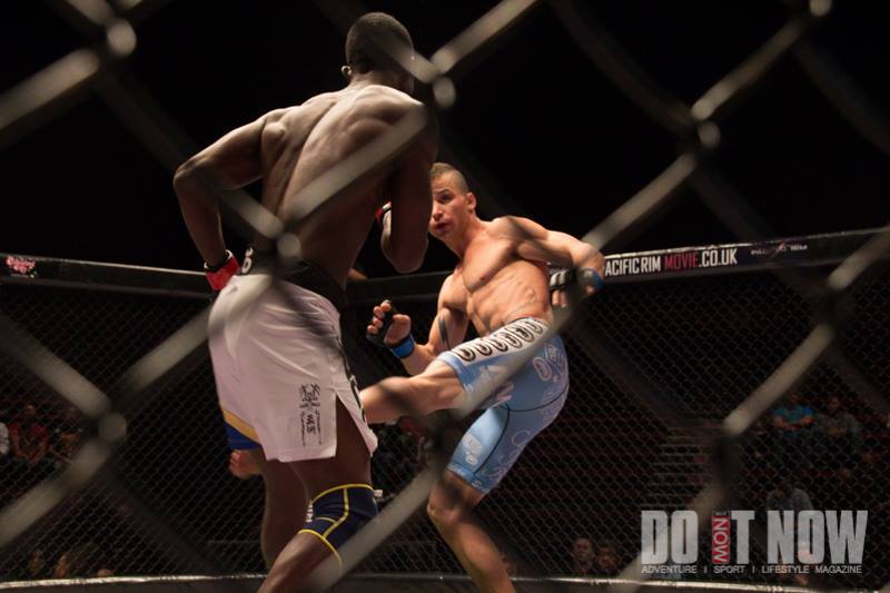A fighter delivering a kick during an EFC Africa bout