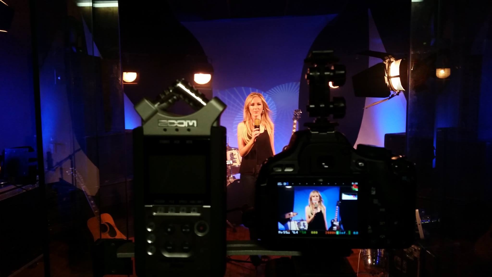 Camera and lighting positions around a performer in the studio